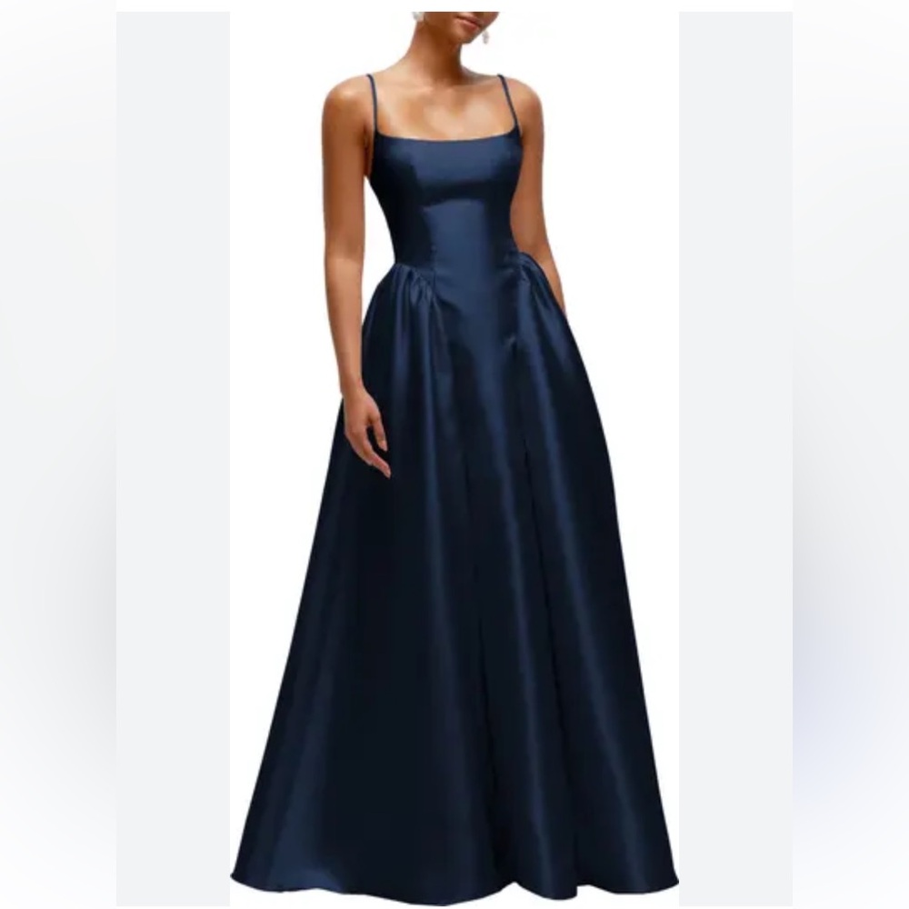 Dessy Collection twill satin Ball Gown, Sz 6R, new without tag,midnight